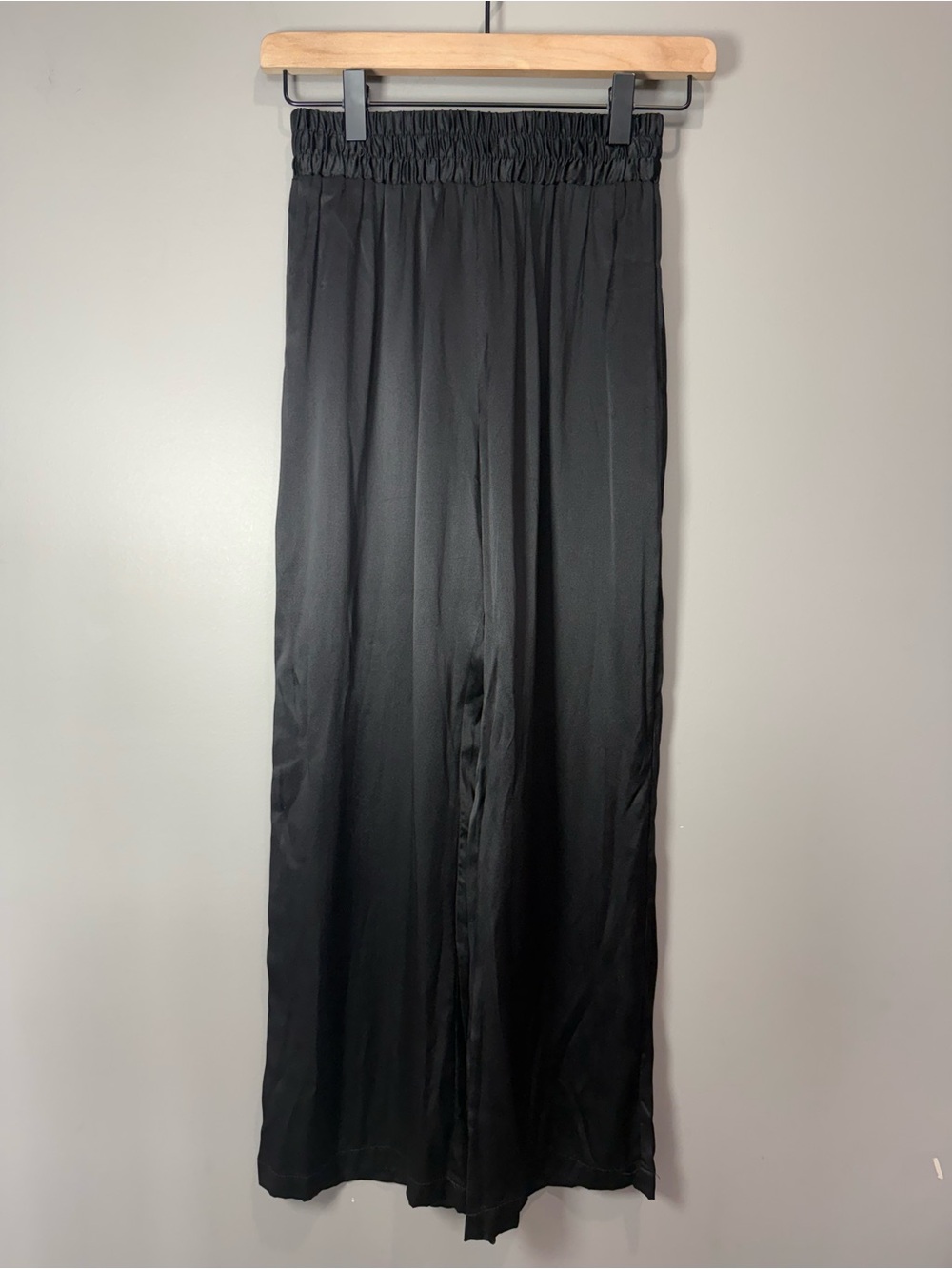 Reformation Black 100% Silk Pull On Wide Leg Pants XS Petite Cropped